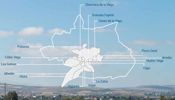 Mapa de municipios a los que da servicio Emasagra Mapa de municipios a los que da servicio Emasagra